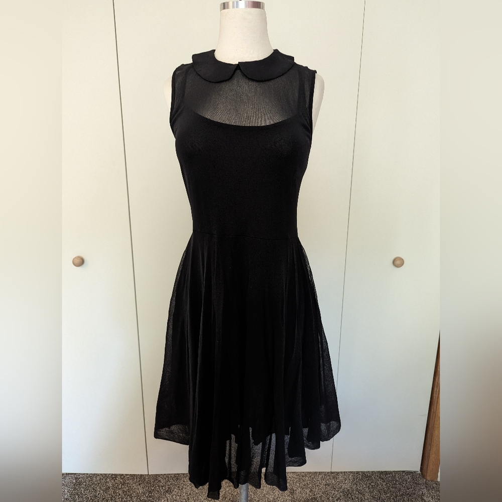 Anthro, Weston Wear, A-line sleeveless mini dress, szM, black, nylon, Pan collar